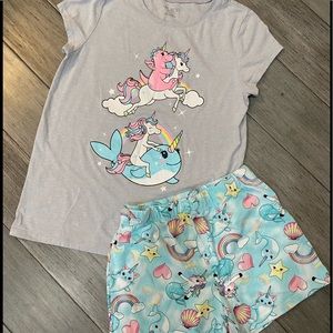 Girls Children’s Place Unicorn Short Outfit Size Shorts 14 Top Size 16